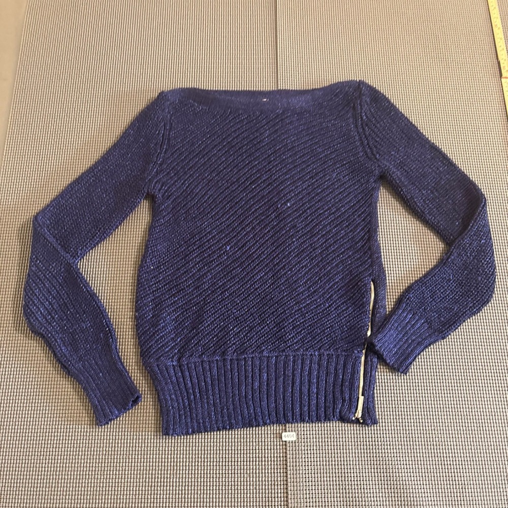 Calvin Klein Womens Navy Metallic Knit Boat Neck Side Zip Sweater Size S